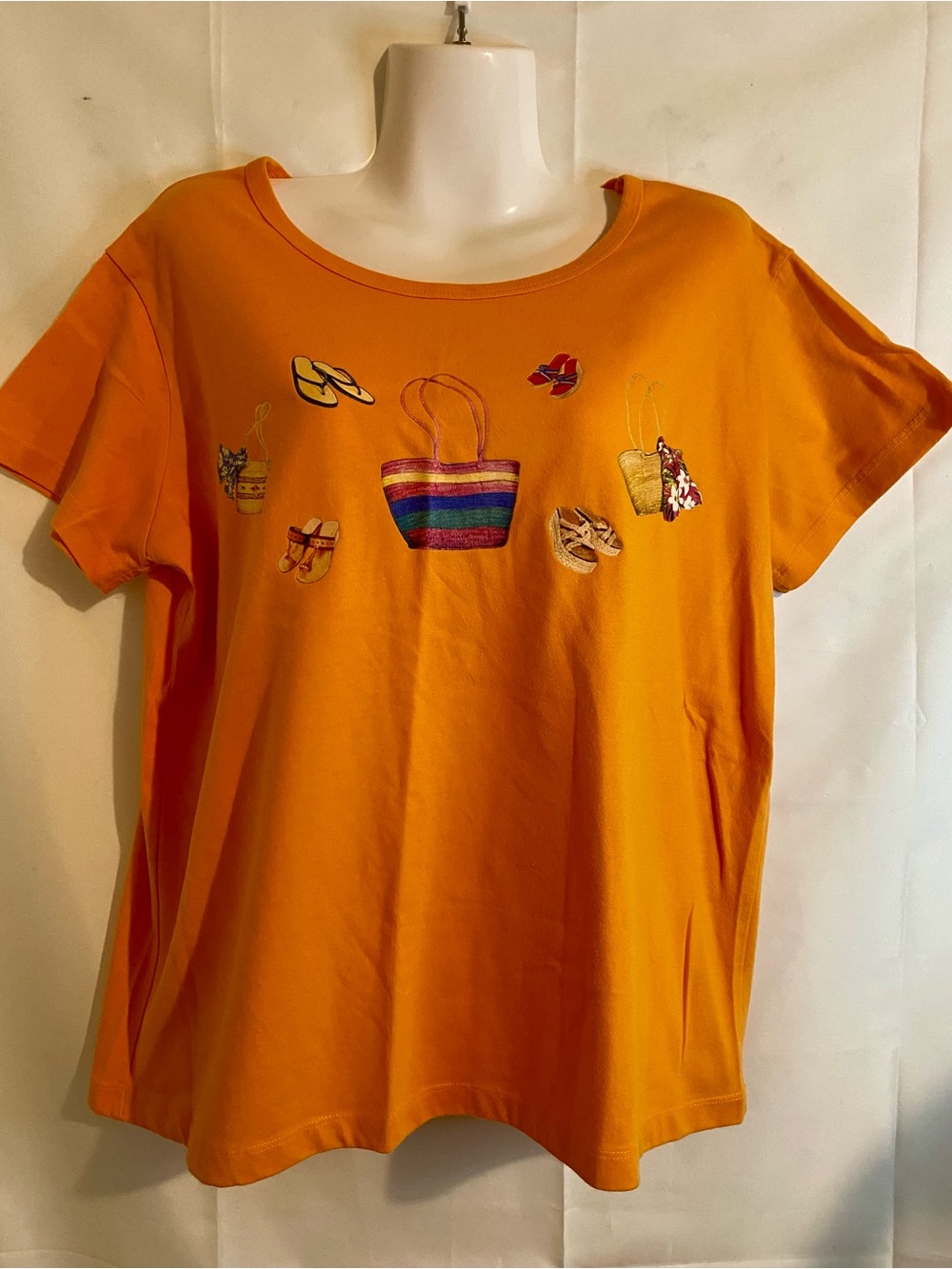 White Stag Orange Short Sleeve Tee with Embroidered Beach Bag Motif